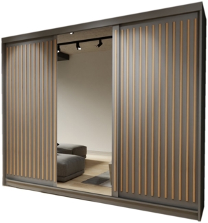 Compleo Schwebetürenschrank 250 cm breit, Kleiderschrank modern mit Lamellen ROY