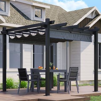 JUMMICO Aluminium-Pavillon, 3 × 3 m, verstellbare Aluminium-Markise, langlebig, freistehende Sonnenschutzvorrichtung für Terrassen und Gärten, schützt vor Sonne und Regen, Grau