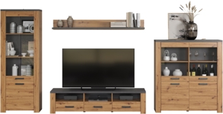 Wohnwand Follow in Eiche Artisan und grau 410 cm