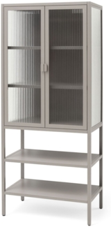 osoltus Vitrine Schrank Riffelglas Stahl cube warm grey Industrial 60x35x146cm