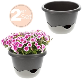 GarPet Blumentopf 2x Blumentopf Hängeampel Blumenampel inkl. Kette 30 cm anthrazit
