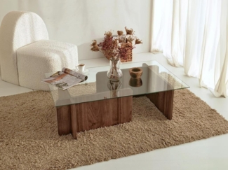 Vente-unique - Couchtisch - Sicherheitsglas - Holzfarben & Transparent - AZRA