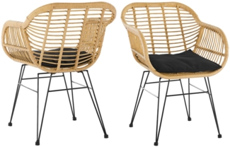 Armlehnstuhl 2er Set Rattanoptik mit Sitzkissen und Metallgestell 56 x 59 x 80