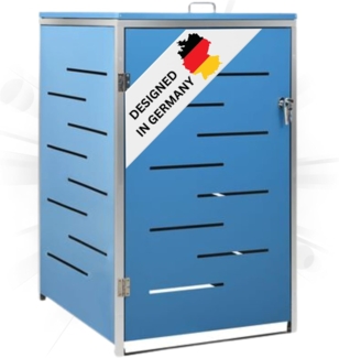 DELUKE® 1er Mülltonnenbox JAGU Edelstahl Blau 115x69x77,5cm Mülltonnenverkleidung für 1 Tonne 240L Müllbox aus Metall Mülltonnenschutz Mülltonnendach
