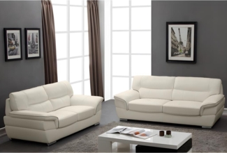 Vente-unique - Couchgarnitur Leder 3+2 - Elfenbein - THIBAULT