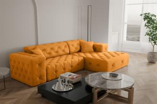 Ecksofa Designersofa CHANTAL in Stoff Opera Velvet Gelb Ottomane Rechts