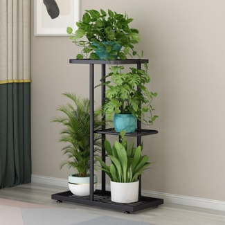 GarveeMore Blumenständer Pflanzenständer Indoor Outdoor 3Etagen mit 4Töpfen Metall-Blumenregal, Pflanzenregal Ecke Display Rack für Terrasse Garten Balkon Wohnzimmer