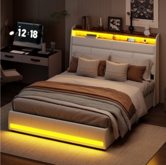 LuxeLiving Stauraumbett Polsterbett Doppelbett, mit LED-Beleuchtung und verstecktem Stauraum, 160x200 cm