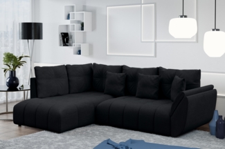 AX LIVING Couch mit Bettfunktion Corleone schwarze Ecksofa in L Form