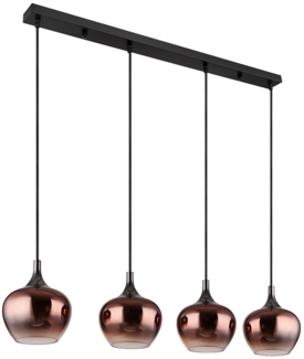 Hängeleuchte, 4-Flammig, Glas kupfer, schwarz, H 120 cm