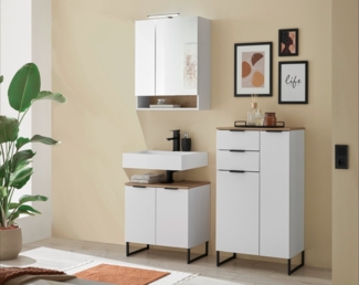 moebel-dich-auf Badmöbel-Set Aspen 60, (Set 3, Highboard, Spiegelschrank, Waschbeckenunterschrank, 3-St), Softclose