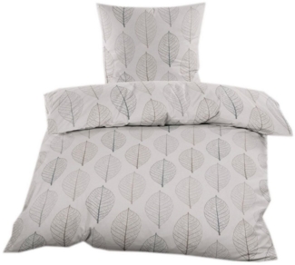 Casa Colori Bettwäsche Biber 135x200 cm 100% Baumwolle mit Reißverschluss, Biber, 2 teilig, Beige mit Blätter