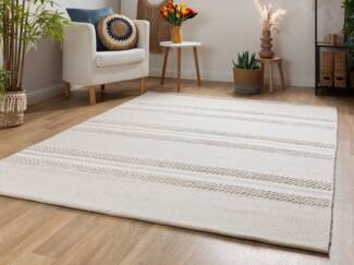 Handweb Teppich Habo - Breite Streifen, Farbe: Beige, Größe: 70x140 cm