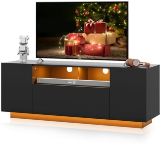 WLIVE TV-Schrank Modernes hängendes TV-Lowboard mit LED-Beleuchtung, 122 x 36 x 45 cm (TV Board mit Schränken und 2 Freiflächen, großer Stauraum) Fernsehtisch mit Klapptür, Schwarz