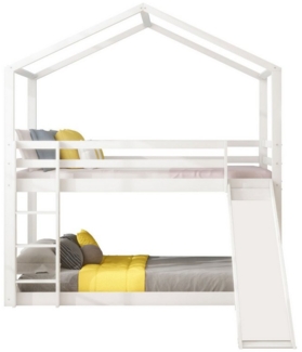 OKWISH Etagenbett Kinderbett Hausbett, Niedriges Bett (mit Rutsche, Massivholz-Etagenbettrahmen mit Lattenrost, 90 x 200 cm), 90 x 200 cm, Ohne Matratze