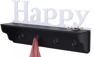 Wandgarderobe HWC-D41 Happy, Garderobe Regal, 4 Haken massiv 30x60x13cm ~ schwarz/weiß