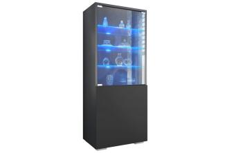 Vladon Standvitrine Granada (Vitrinenschrank, mit Glastür und Glaseinsatz inkl. LED) Anthrazit matt/Schwarz matt (50 x 122,5 x 34,5 cm)