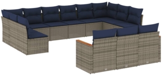 vidaXL 13-teiliges Gartensofa-Set mit Kissen, grau, Polyrattan 3226460