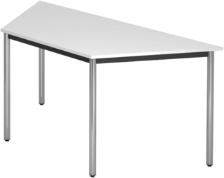 bümö Multifunktionstisch weiß, Tisch 160 x 69 cm, Tischfuß verchromt - Tisch Trapez, Besprechungstisch System D-Serie, Konferenztisch, Meetingtisch, Mehrzwecktisch, Pausentisch, DRTR-W-C