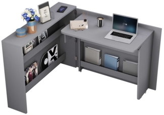 BlingBin Schreibtisch Eckschreibtisch (1-St, Klappbarer Schreibtisch mit Rollen, 2-in-1 Sideboard-Funktion), integriertes Wireless Charging, Regalfächer, Anti-Kipp-Sicherung
