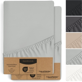 Hausfelder Spannbettlaken 2er Set Spannbettlaken Boxspring 180x200 cm, bis 40 cm Matratzenhöhe, Jersey-Baumwolle, Gummizug: rundum, (2 Stück), bis 40cm Steghöhe, verschiedene Farben und Größen