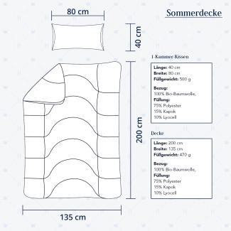 Heidelberger Bettwaren Bettdecke 135x200 cm mit Kissen 80x40 cm, Made in Germany | Sommerdecke, Schlafdecke, Steppbett mit Kapok-Füllung | atmungsaktiv, hypoallergen, vegan | Serie Kanada