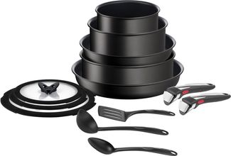 Tefal Ingenio 13-teiliges Kochgeschirr-Set, Antihaftbeschichtung, Induktionstauglich, Pfannen, Töpfe, Deckel, Griffe, Küchenhelfer, L3959343, Schwarz, 24/28 cm