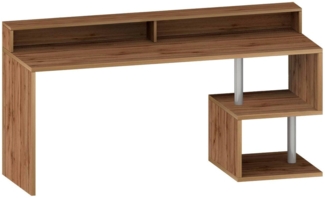 Dmora Schreibtisch Arre, Linearer Schreibtisch mit Ablagefächern und LED-Leuchten, Mehrzweck-Büroschreibtisch mit Platte, 180x60h93 cm, Eiche