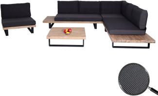 Garten-Garnitur mit Sessel HWC-H54, Lounge-Set Sofa, Spun Poly Akazie Holz FSC® Aluminium ~ hellbraun, Polster dunkelgrau