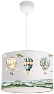 Kinder Hängeleuchte Rugby Weiß mit Heißluftballon-Motiv [lux. pro]