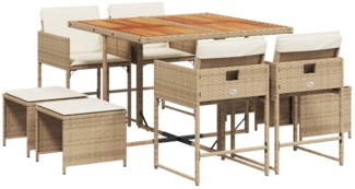 vidaXL 9-tlg. Garten-Essgruppe mit Kissen Beige Poly Rattan 3278091