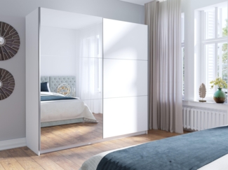 AX LIVING Kleiderschrank Weiß 200 cm Adelna Schrank mit Spiegel-Front