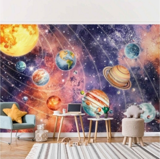 Bilderdepot24 Kindertapete Sonnensystem Aquarell Illustration Kinder Weltall bunt modern, Glatt, Matt, (Vliestapete inkl. Kleister oder selbstklebend), Mädchenzimmer Jungenzimmer Babyzimmer Bildtapete Fototapete Wandtapete