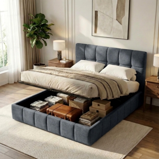 CLP Polsterbett Ladia Lattenrost mit Lift-Mechanismus für Stauraum bis 300 kg,dunkelgrau 160 cm