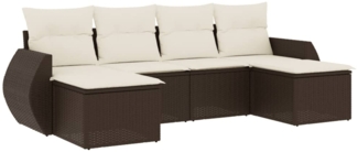 vidaXL 6-tlg. Garten-Sofagarnitur mit Kissen Braun Poly Rattan 3221722