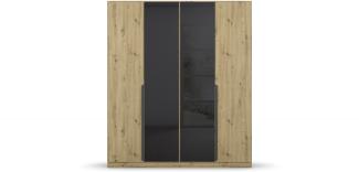 Drehtürenschrank >Artemis< in Eiche Artisan / Glas basalt - 181x210x54 (BxHxT)