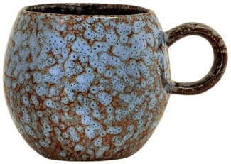 Bloomingville Tasse Paula Cup, Blue, Stoneware, 275ml Keramik Kaffeetasse Teetasse dänisches Design, braun/blau