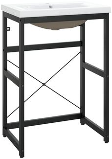 vidaXL Badezimmer-Waschtischgestell mit Waschbecken Schwarz Eisen 3101389