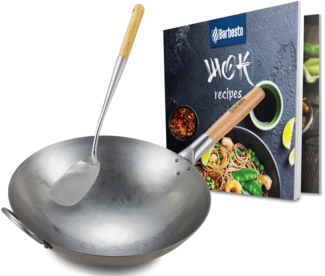 CLP Wok-Set aus Karbonstahl, flacher oder runder Boden für Gas oder Induktion,rund