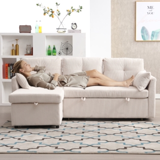 LVHOM Loungesofa Modulares Ecksofa mit Schlaffunktion, Stauraum, Kissen, Seitentasche, Sofa & Bett in Einem, Gästebett/Polsterbett/Daybett/Schlafsofa/Loungesofa, Max. 3 Personen