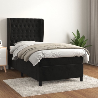 vidaXL Boxspringbett mit Matratze Schwarz 90x190 cm Samt 3129365