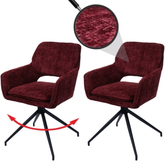 2er-Set Esszimmerstuhl HWC-N74, Küchenstuhl, drehbar Auto-Return, Stoff Chenille (490g/m²) Öko-Tex ~ bordeaux