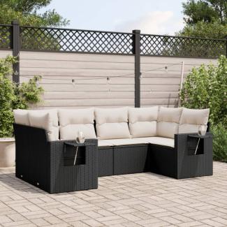 vidaXL 6-tlg. Garten-Sofagarnitur mit Kissen Schwarz Poly Rattan 3220575