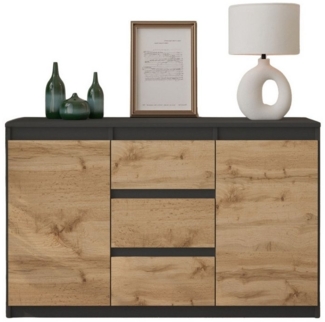 Furnica Kommode Sideboard 3 Schubladen und 2 Türen - Anthrazit Grau H75cm B120cm T35cm