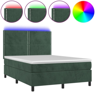 vidaXL Boxspringbett mit Matratze & LED Dunkelgrün 140x200 cm Samt 3136068