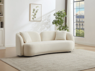 Vente-unique - Sofa 3‑Sitzer – Bouclé-Stoff – Weiß – LINORIA