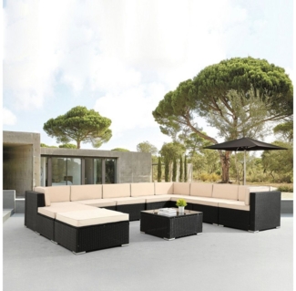 Arebos Loungesofa Polyrattan Cannes, Inkl. Sitzkissen, 10 Personen, Set
