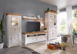 Wohnwand >WZ-0133< (4-teilig) weiss / eichefarbig - 357 x 214 x 42 (BxHxT)