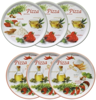 6er Set Pizzateller Napoli Green & Red Ø 32 cm Platte XL-Teller Porzellan