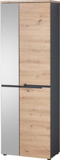 Garderobenschrank Melanie / Memphis , Holzwerkstoff , Holzfarben, Verspiegelt , 65 x 192 x 38 cm
